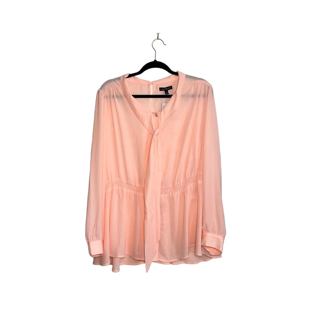Lane Bryant Peach Tie Neck Blouse Smock Button Front Neon Spring NWT 22 Women’s